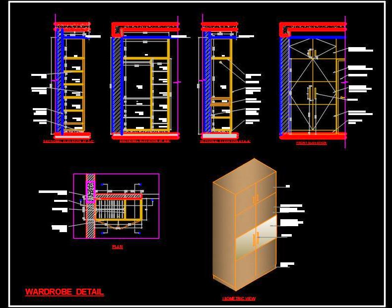 Double Shutter Wardrobe Design DWG Detail